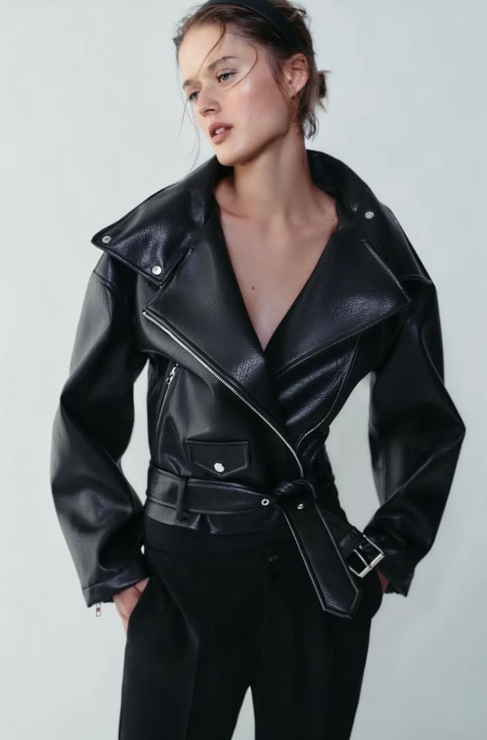 LEATHER EFFECT BIKER JACKET