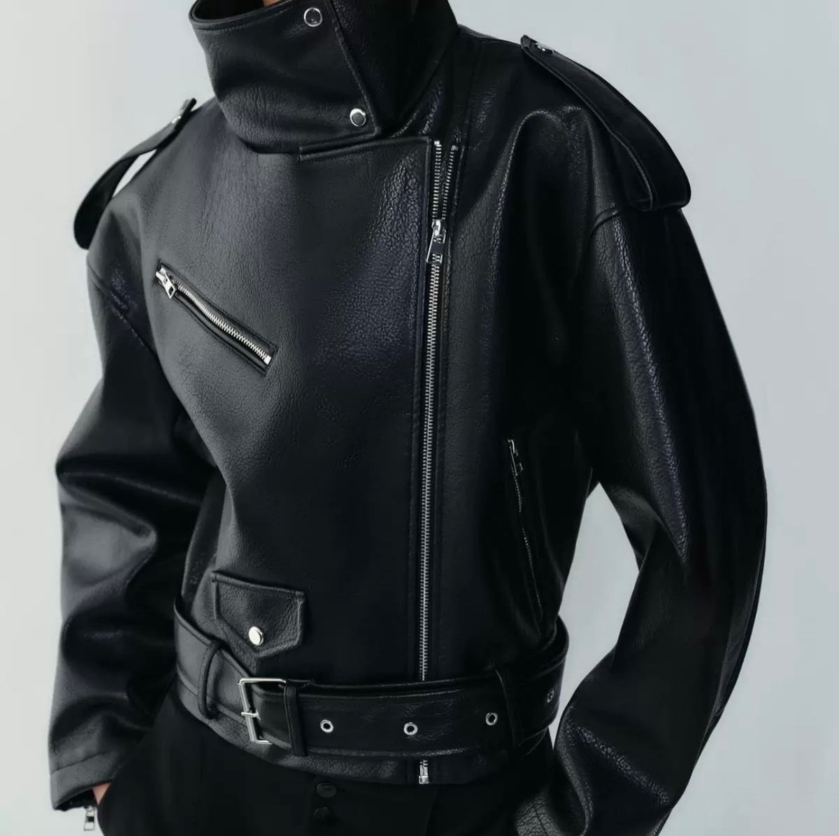 LEATHER EFFECT BIKER JACKET