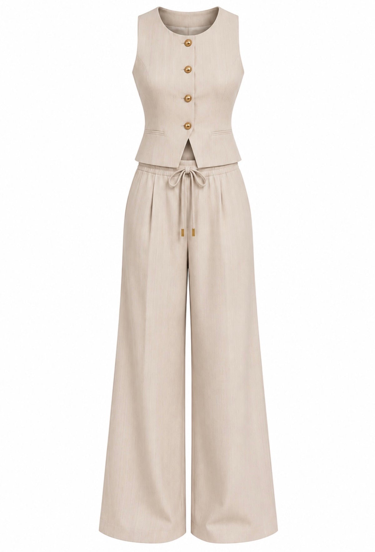 Eleganter Pinstripe Zweiteiler – Weste & Wide-Leg Hose