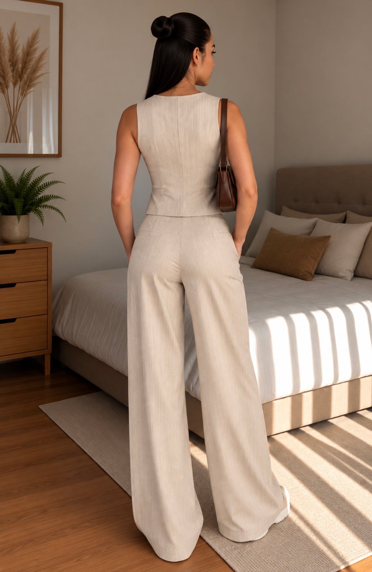 Eleganter Pinstripe Zweiteiler – Weste & Wide-Leg Hose